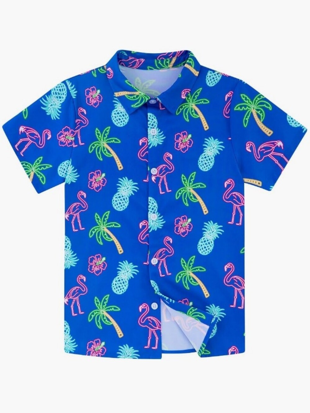Boys Hawaiian Shirt, Stretch Button Down Beach Shirt Blue